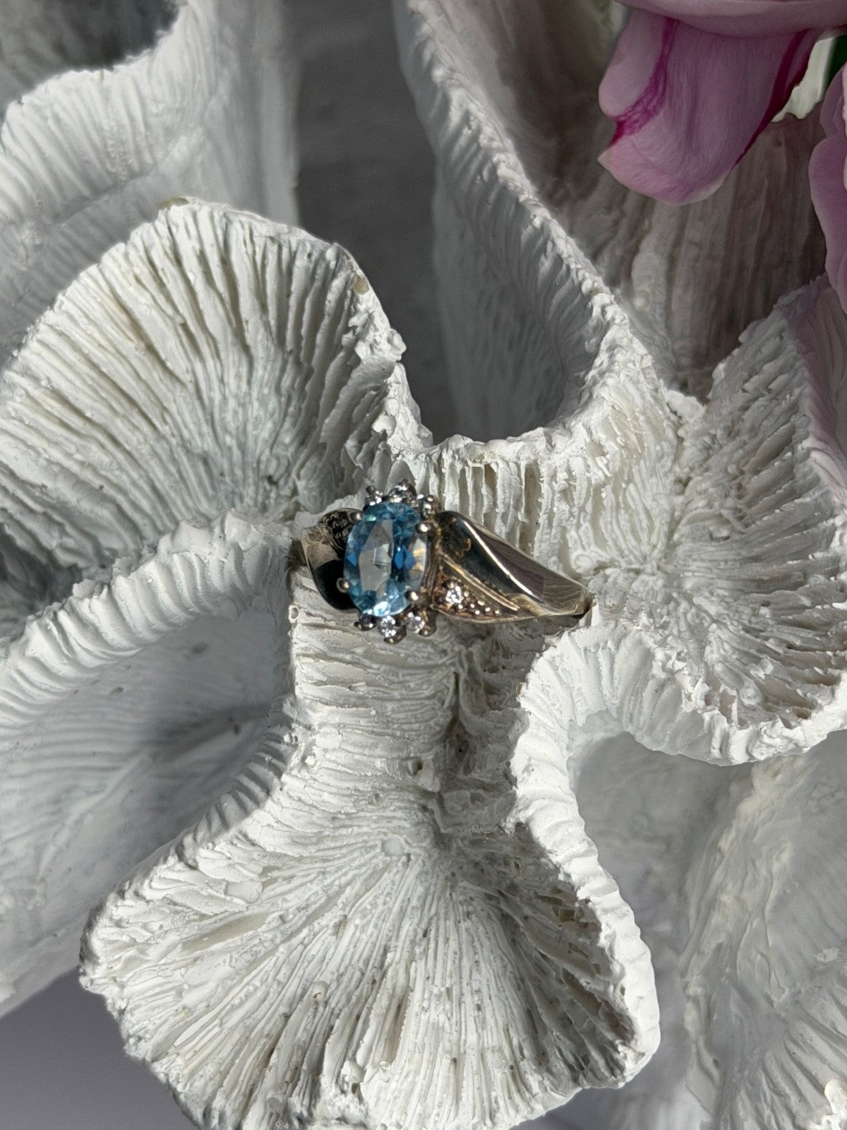 925 Sterling Silver Blue Topaz & Beryl Ring Size 8