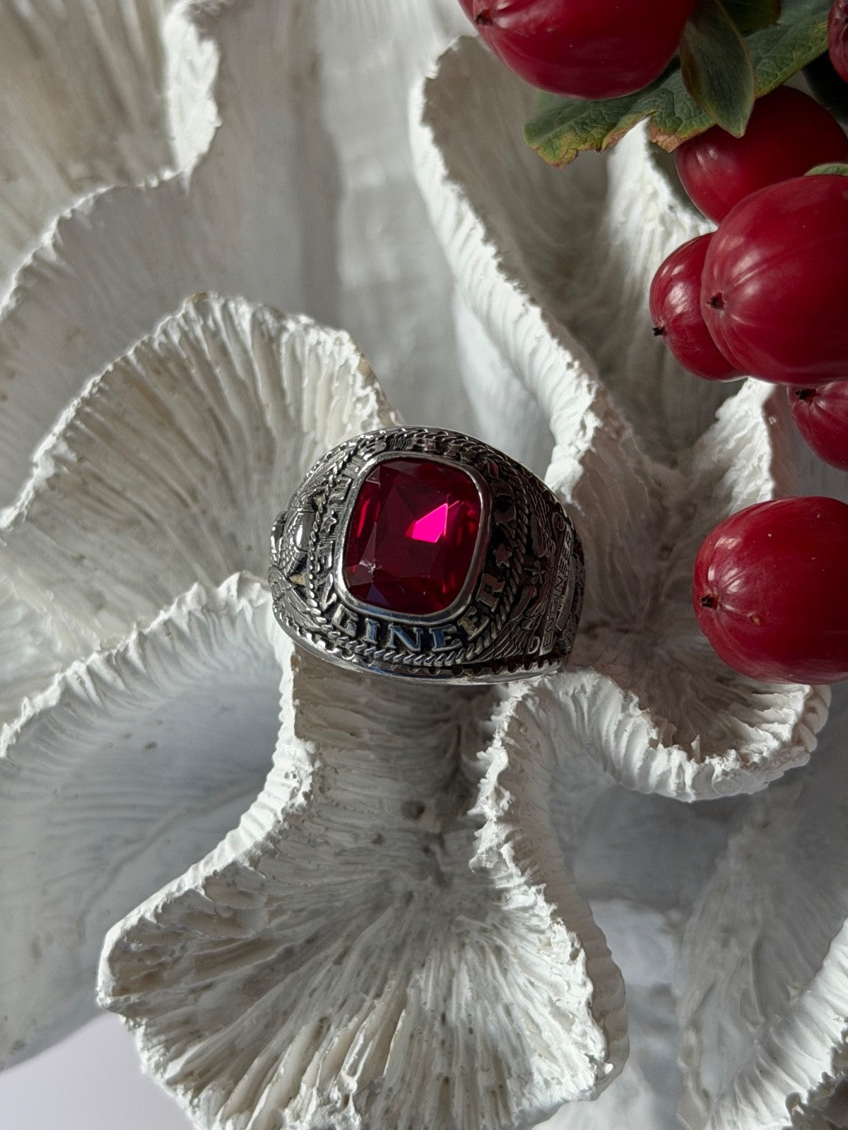 Jostens Yltm U.S Army Engineer 925 Sterling Silver Ruby Ring Size 8.5