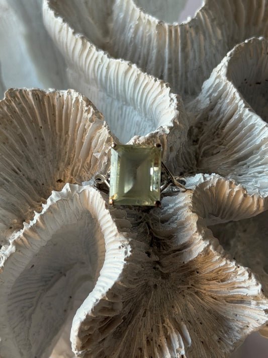 925 Sterling Silver Green Quartz & White Topaz Ring Size 6