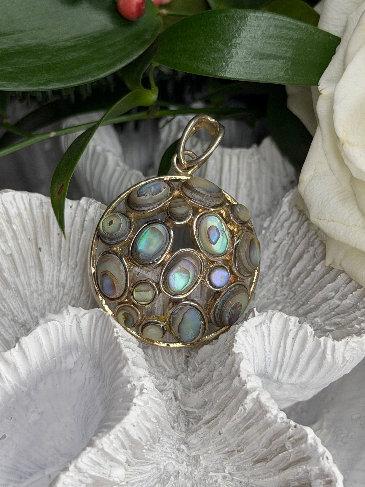 Vintage 925 Sterling Silver Abalone Pendant Length 1.70 in