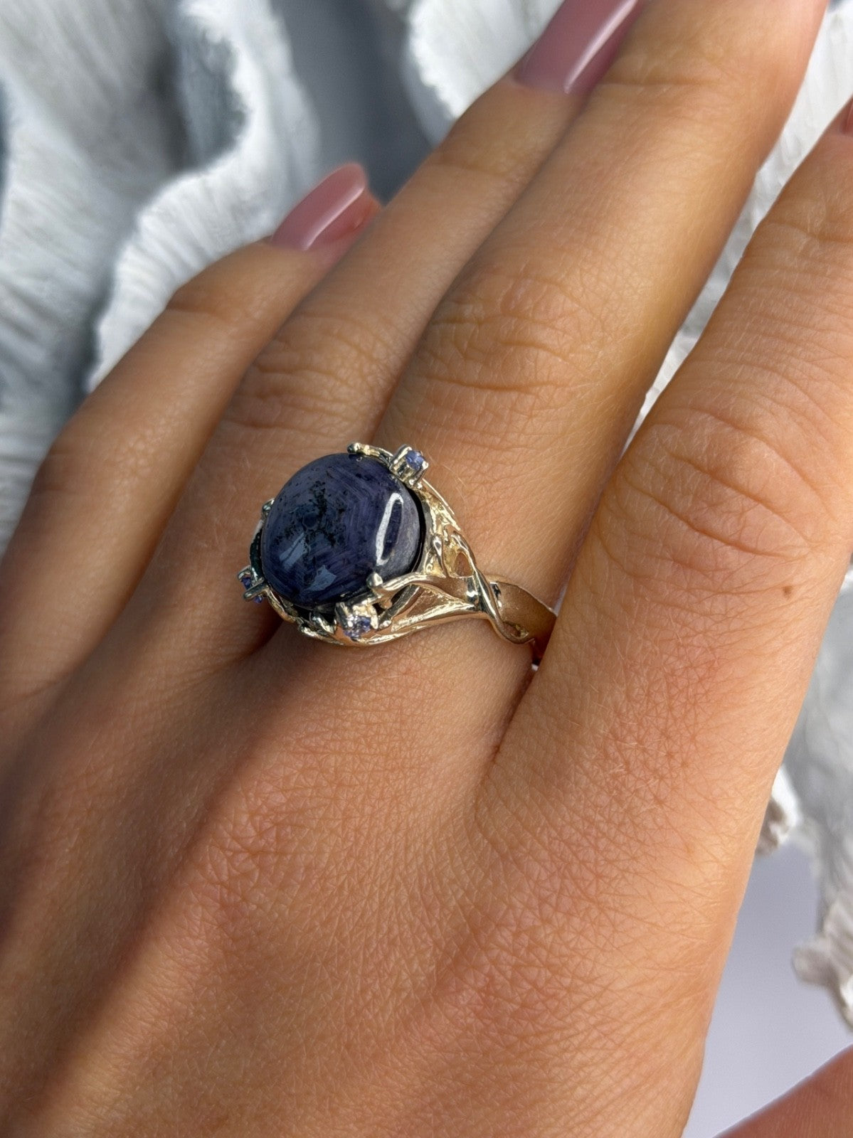 925 Sterling Silver Blue Tumbled Sapphire & Iolite Ring Size 9