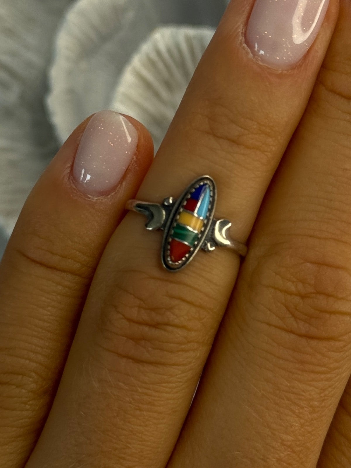 Colorful Native American 925 Sterling Silver Multi Gemstone Ring Size 5