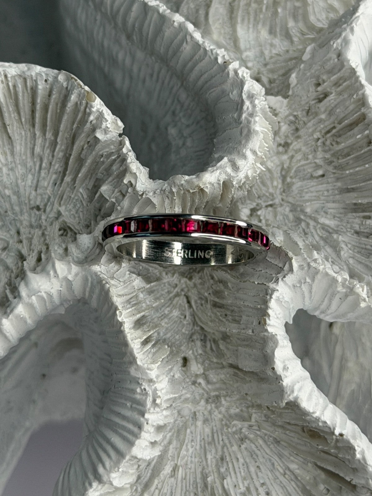 925 Sterling Silver Pink Spinel Band Ring Size 6