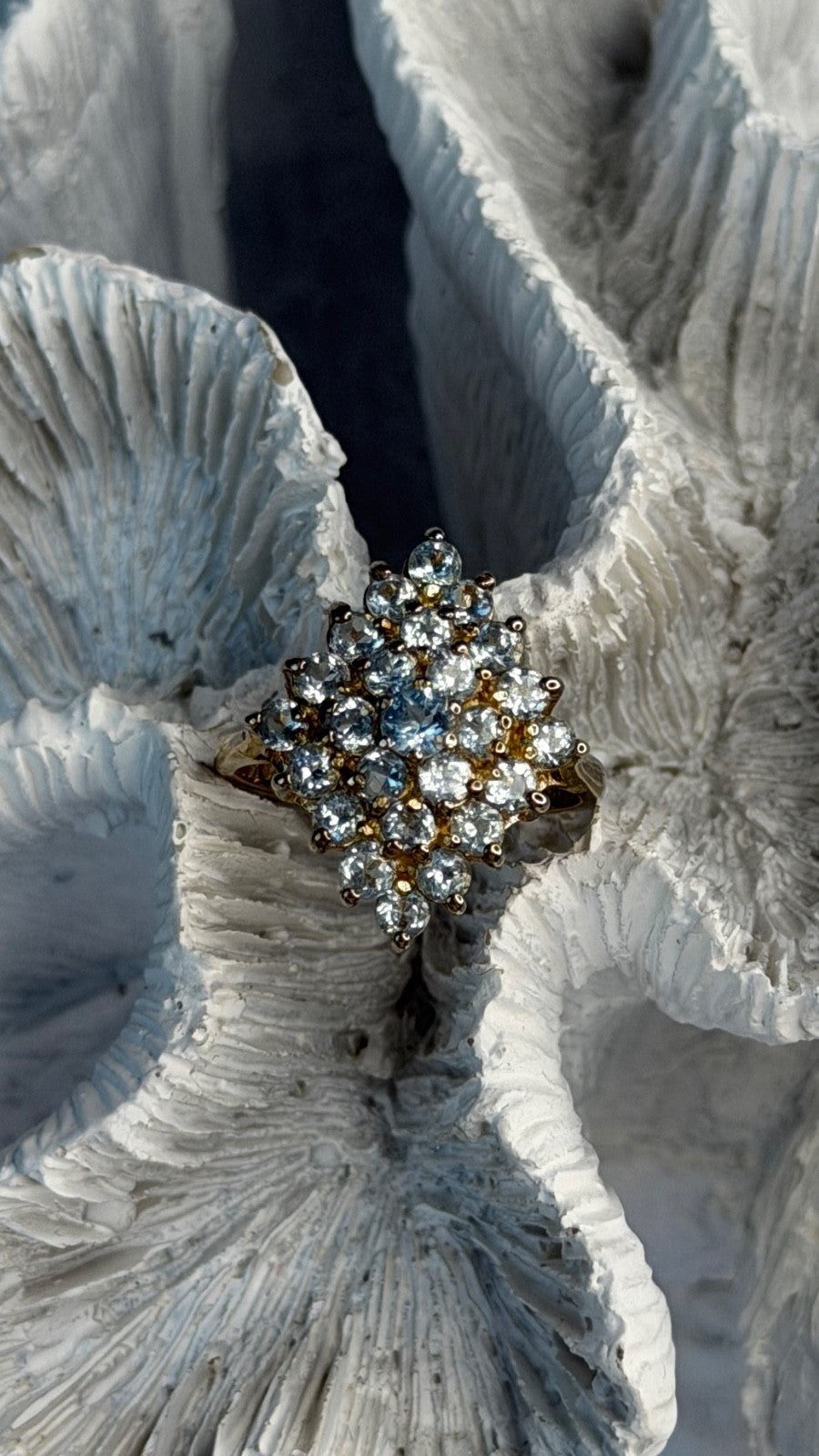 925 Sterling Silver Gold Plated Blue Topaz Ring Size 8
