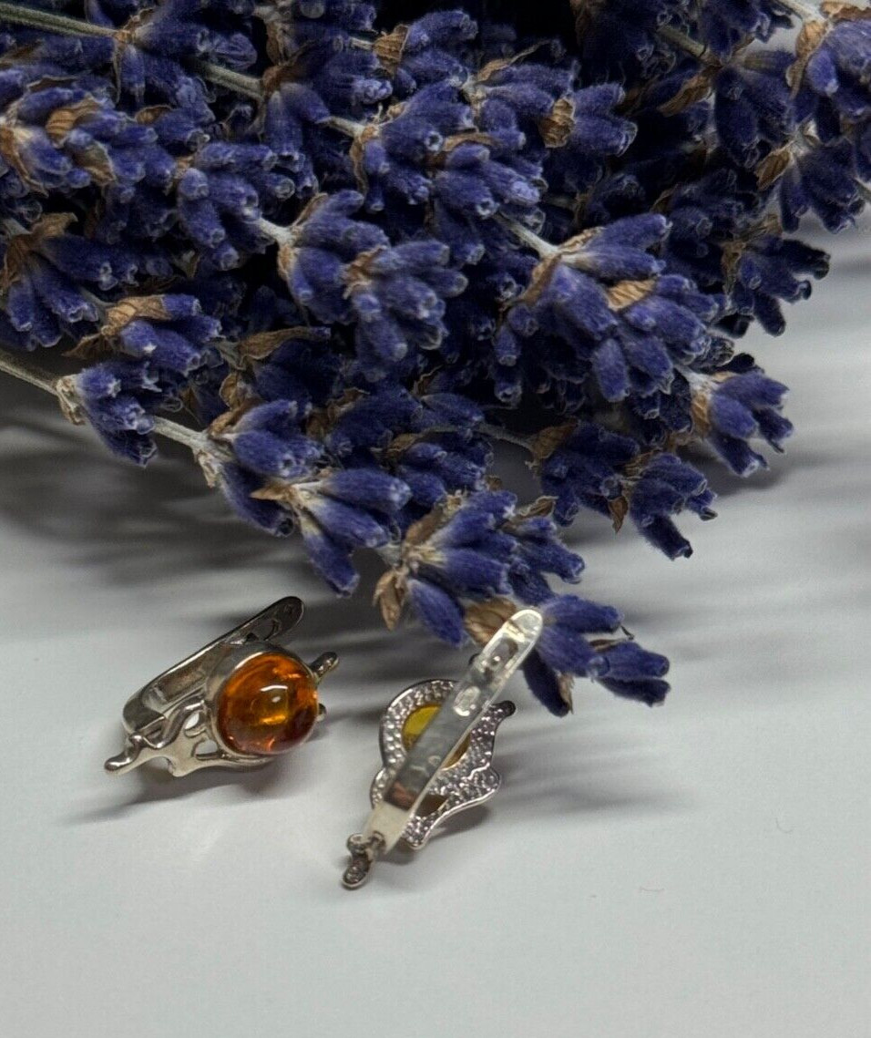 925 Sterling Silver Amber Earrings