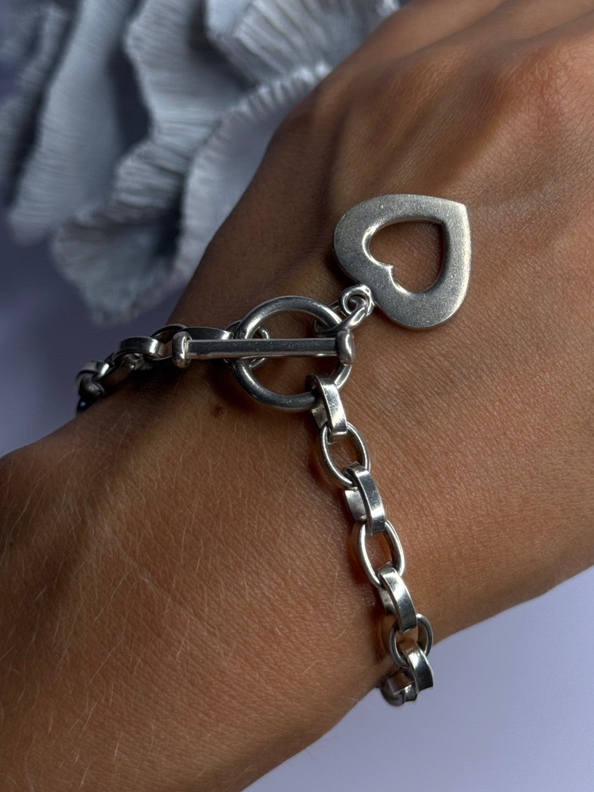 925 Sterling Silver Heart Charm Bracelet Length 7.5
