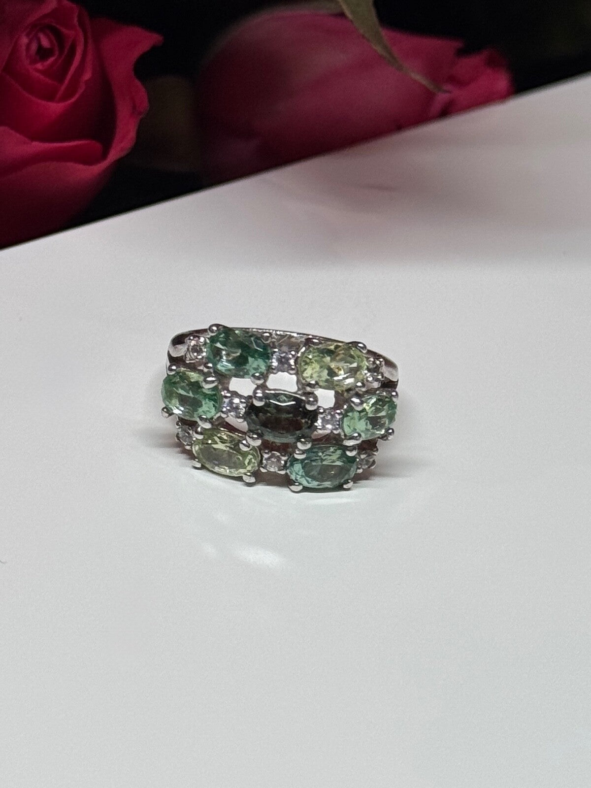 925 Sterling Silver Spinel & CZ Ring Size 6