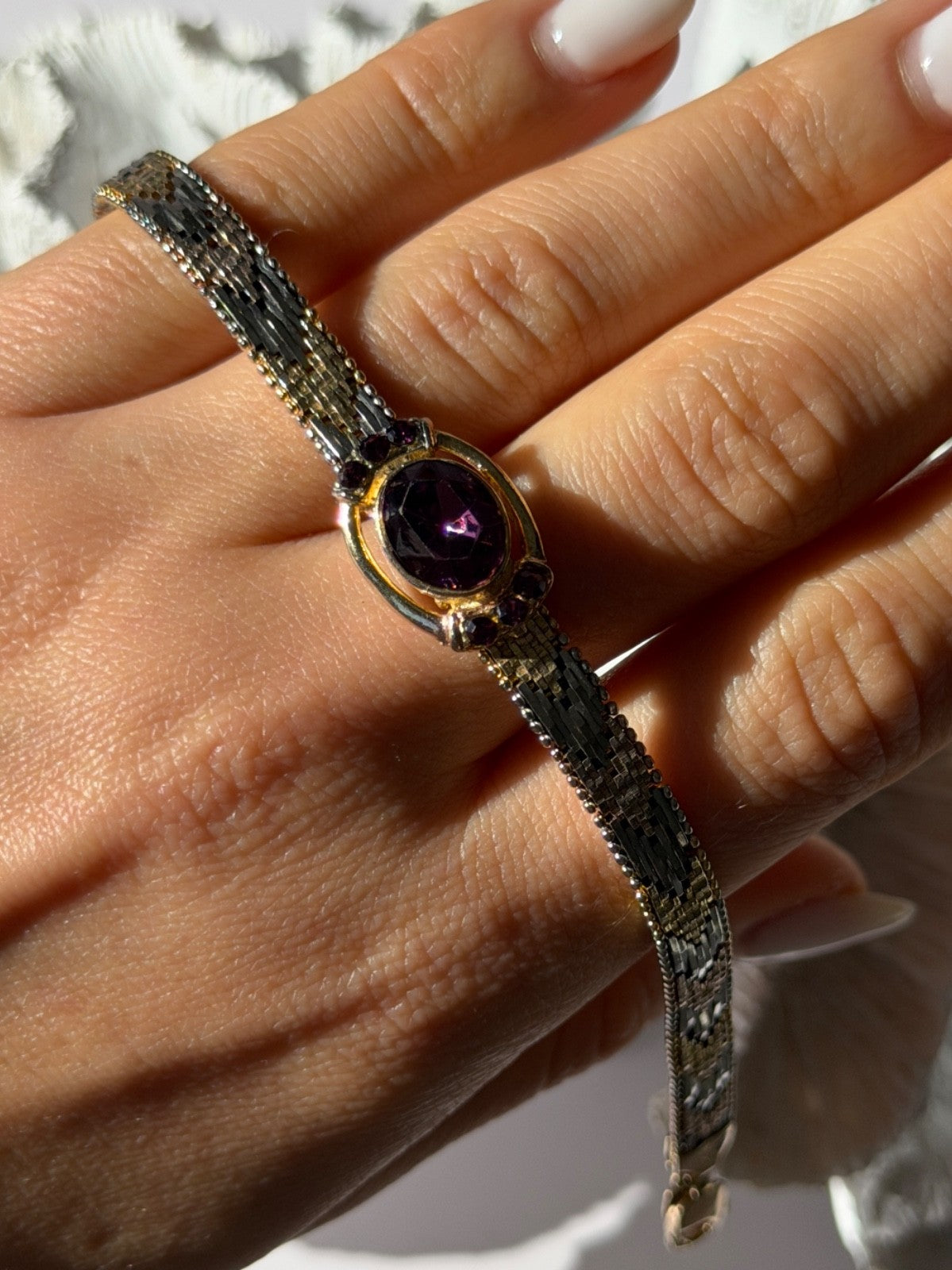 Italy 925 Sterling Silver Gold Plated Amethyst Bracelet