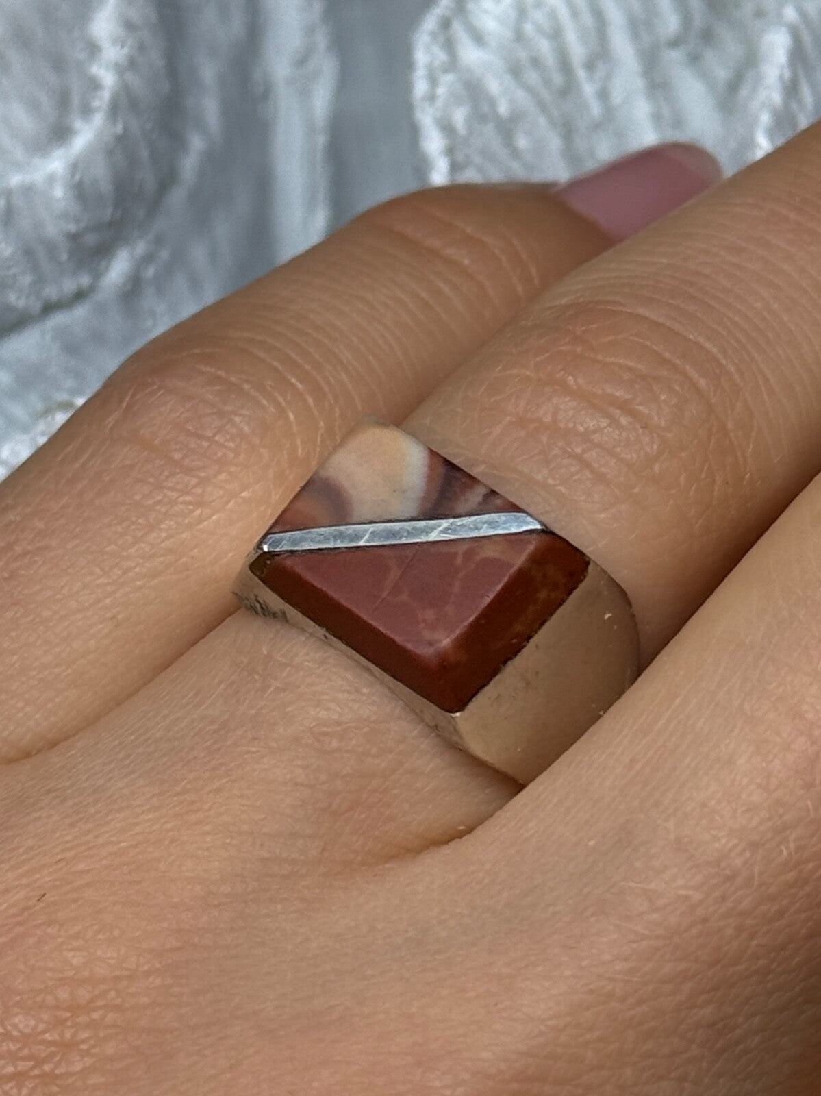925 Sterling Silver Agate Ring Size 7