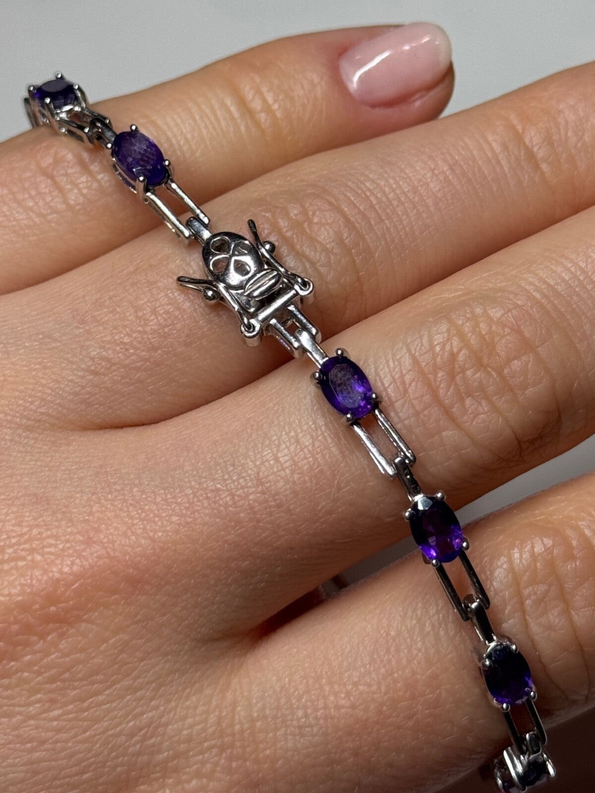 925 Sterling Silver Amethyst Bracelet Length 7 Inch