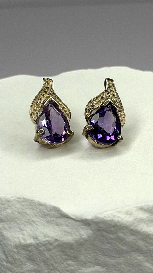 925 Sterling Silver Pear-Cut Amethyst Earrings