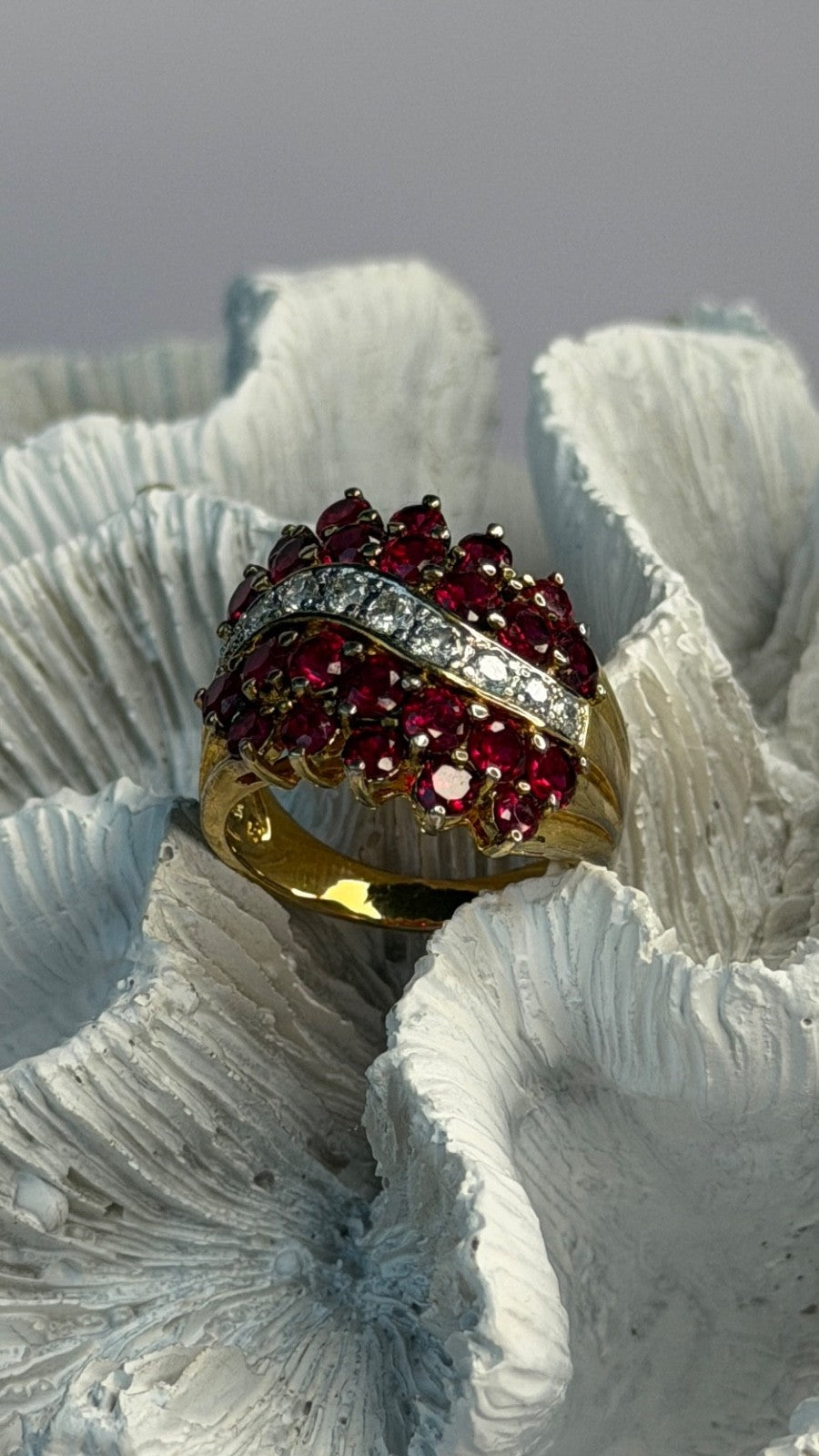925 Sterling Silver Gold Plated Red & White Spinel Ring Size 9