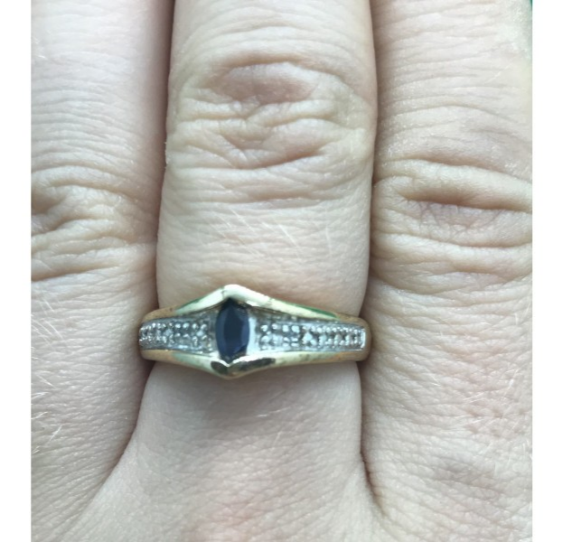 925 Sterling Silver Gold Plated Dark Blue Spinel Ring Size 8