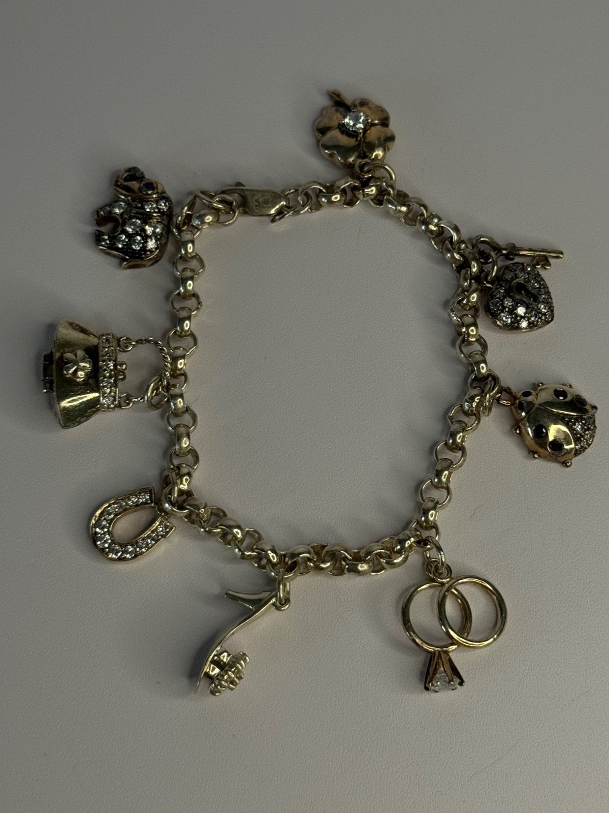 925 Sterling Silver Lovely Charms Sapphire CZ Bracelet Length 7