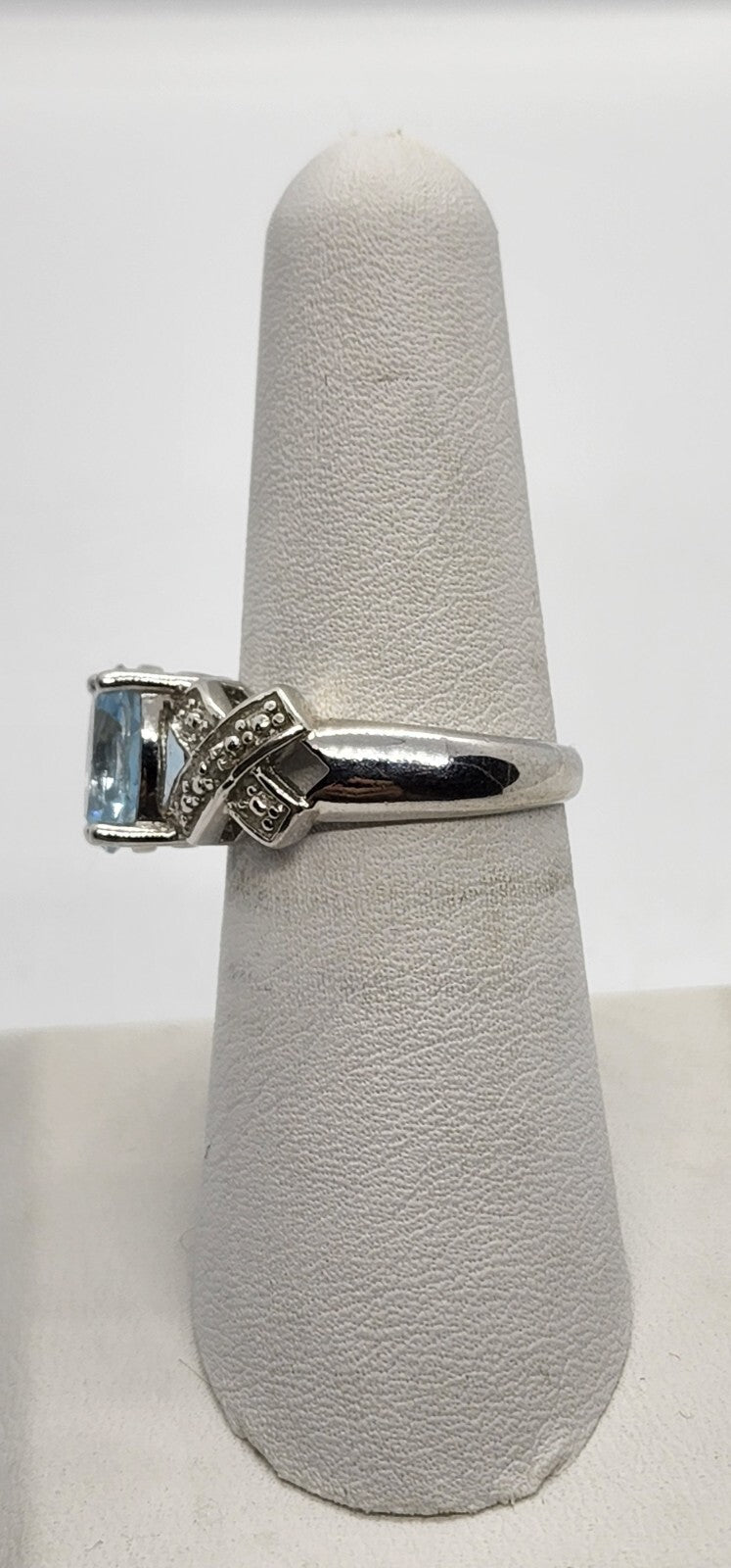 925 Sterling Silver With Topaz & Diamonds Ring Size 7