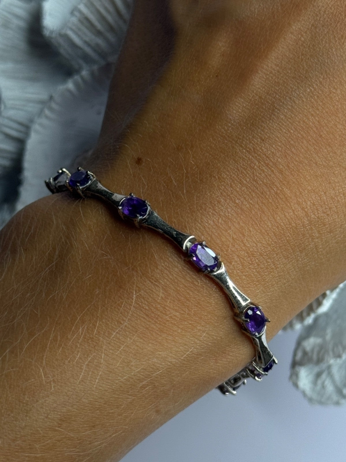 925 Sterling Silver Purple Tourmaline Bracelet Length 7