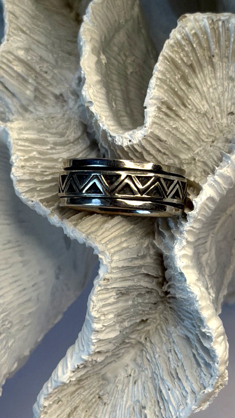 Spinner Wide Band Geometric Unisex 925 Sterling Silver Ring Size 11.5