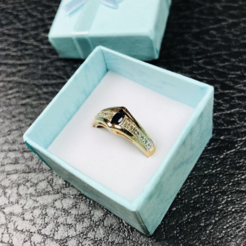 925 Sterling Silver Gold Plated Dark Blue Spinel Ring Size 8