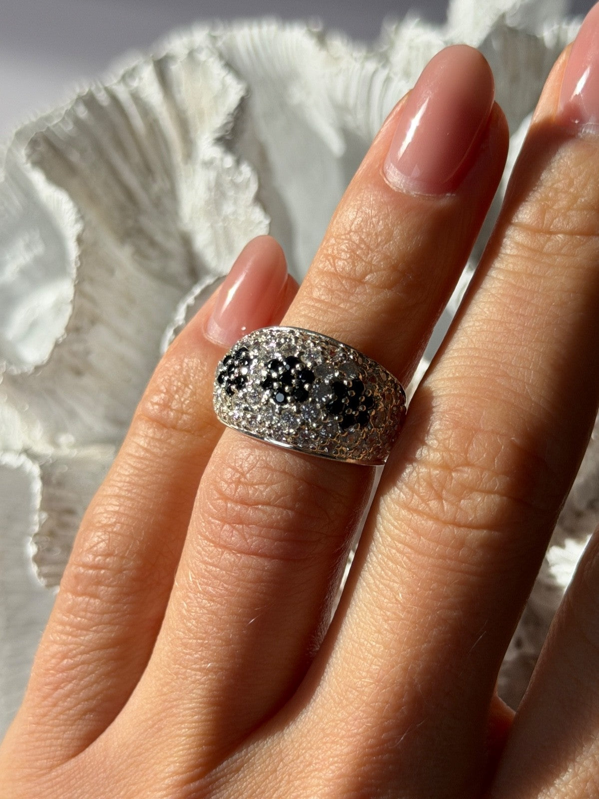 925 Sterling Silver Cz Flowers Ring Size 5