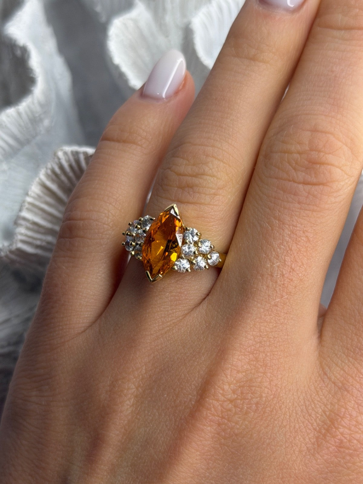 925 Sterling Silver Gold Plated Cz Ring Size 6.5