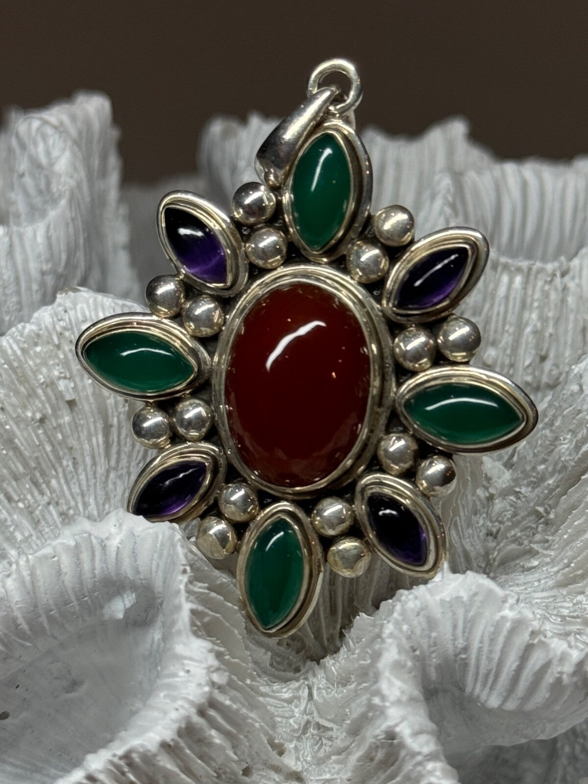 925 Sterling Silver Agate Pendant Length 2.3 Inch