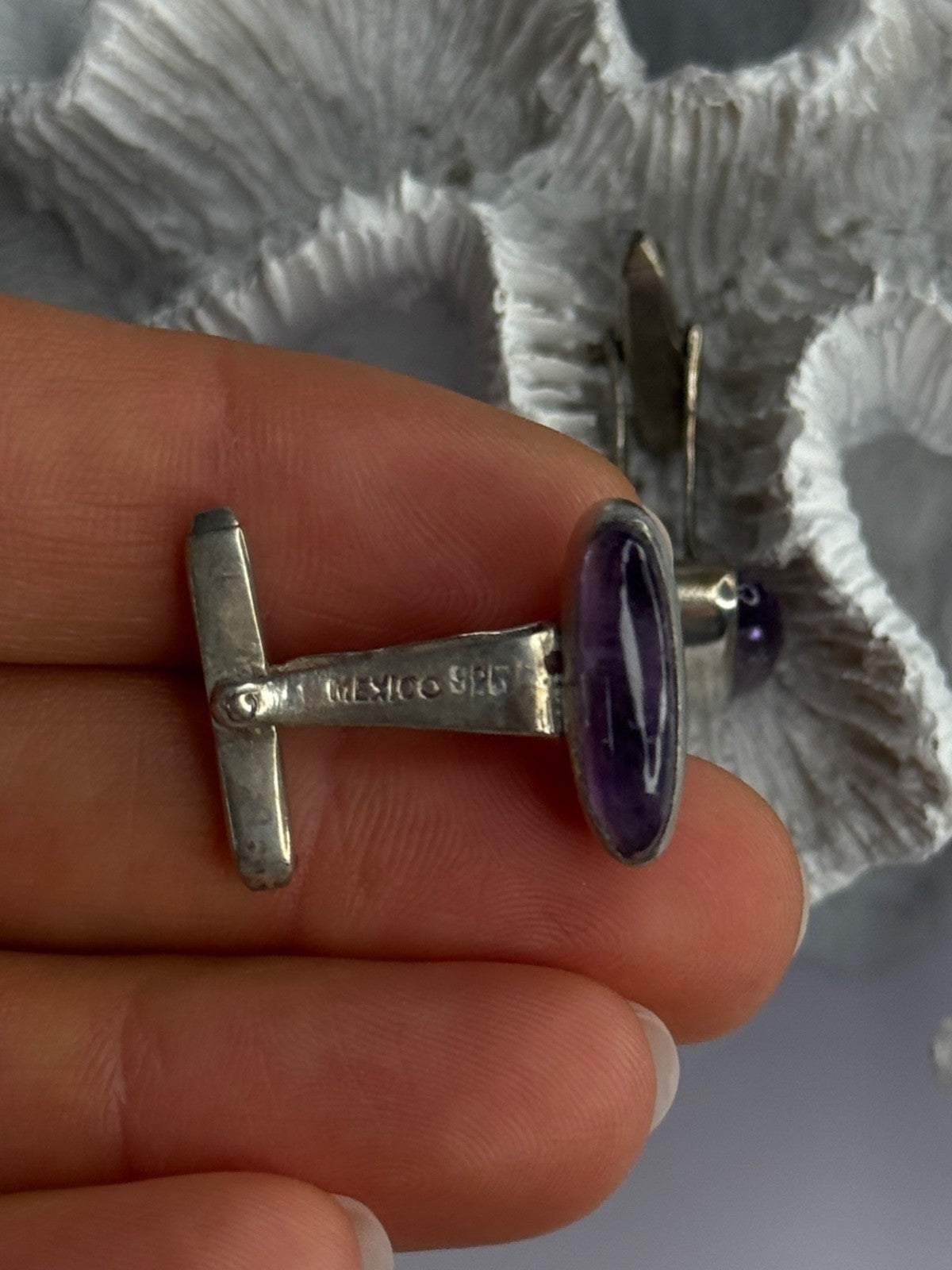 Vintage 925 Sterling Silver Amethyst Taxco Beto Cufflinks