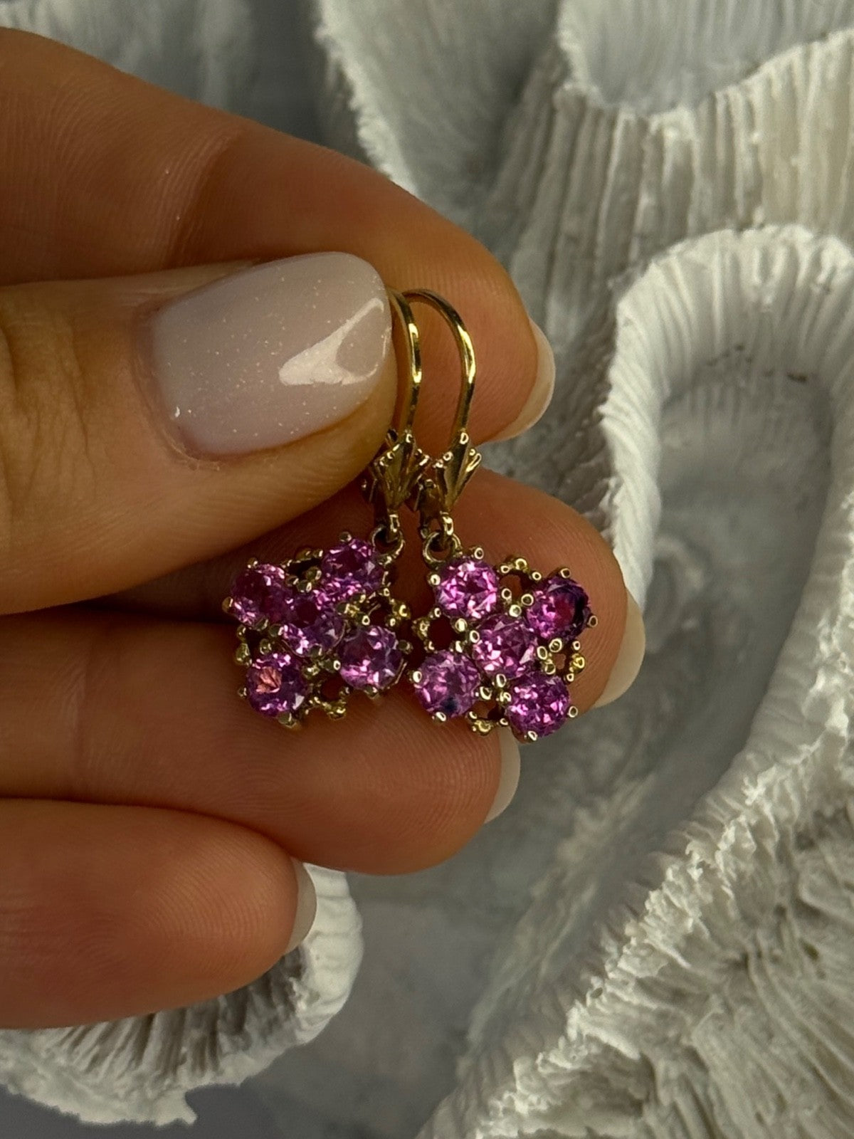 925 Sterling Silver Gold Plated Pink Topaz Earrings Length 1.1 Inch