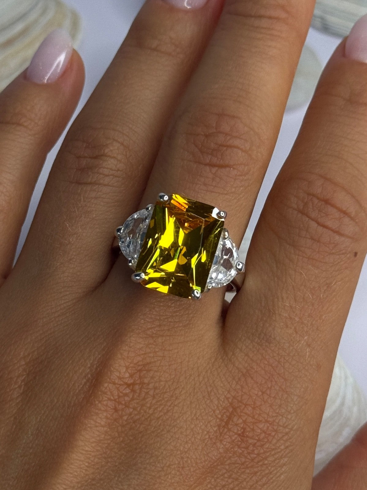 925 Sterling Silver Citrine & Beryl Ring Size 11