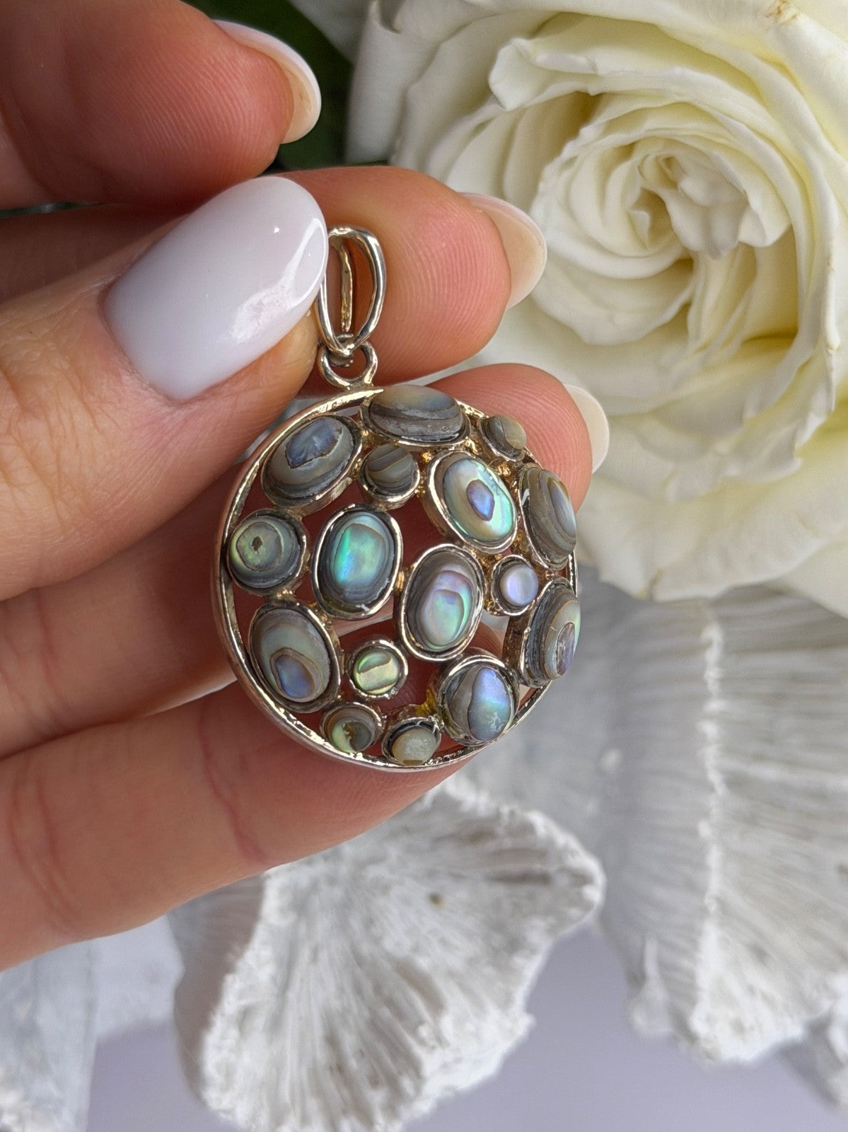 Vintage 925 Sterling Silver Abalone Pendant Length 1.70 in