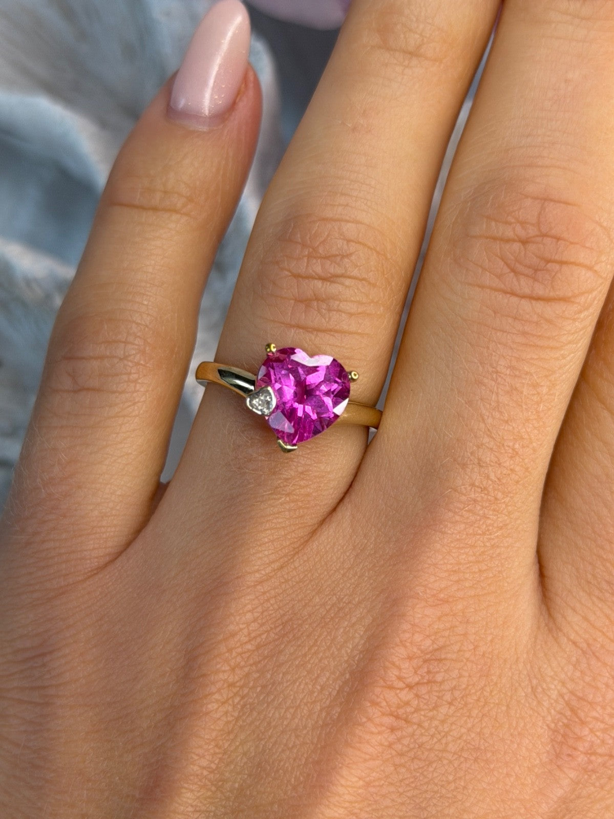 GTR 10K Yellow Gold Pink Sapphire Heart & Diamond Ring Size 7