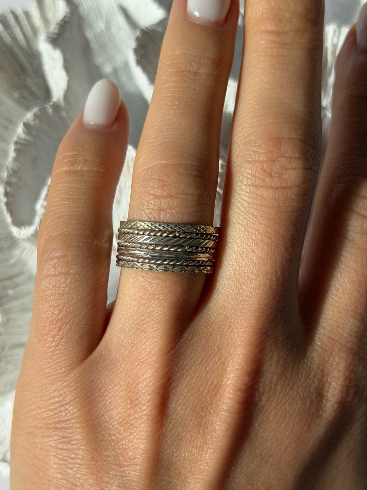925 Sterling Silver Seven Rings Size 8.5