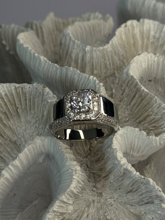 Mens 925 Sterling Silver CZ Ring Size 10