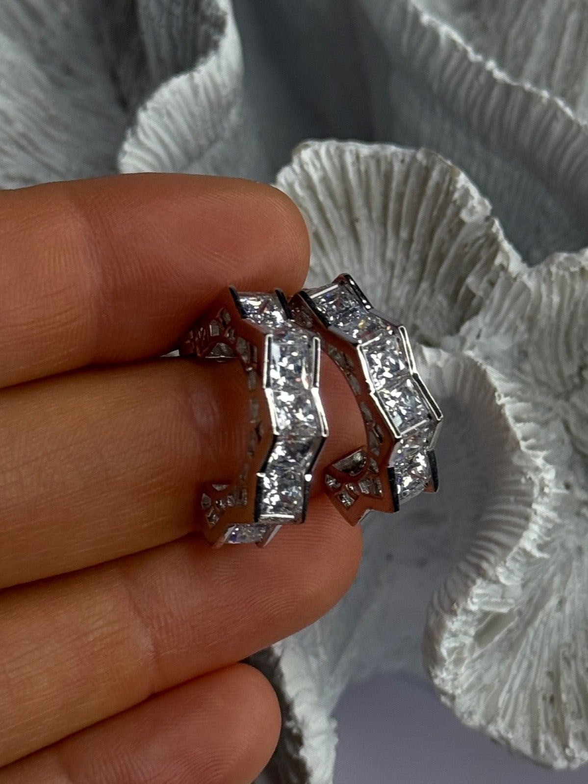 925 Sterling Silver Earrings Shiny CZ Length 0.90 Inch