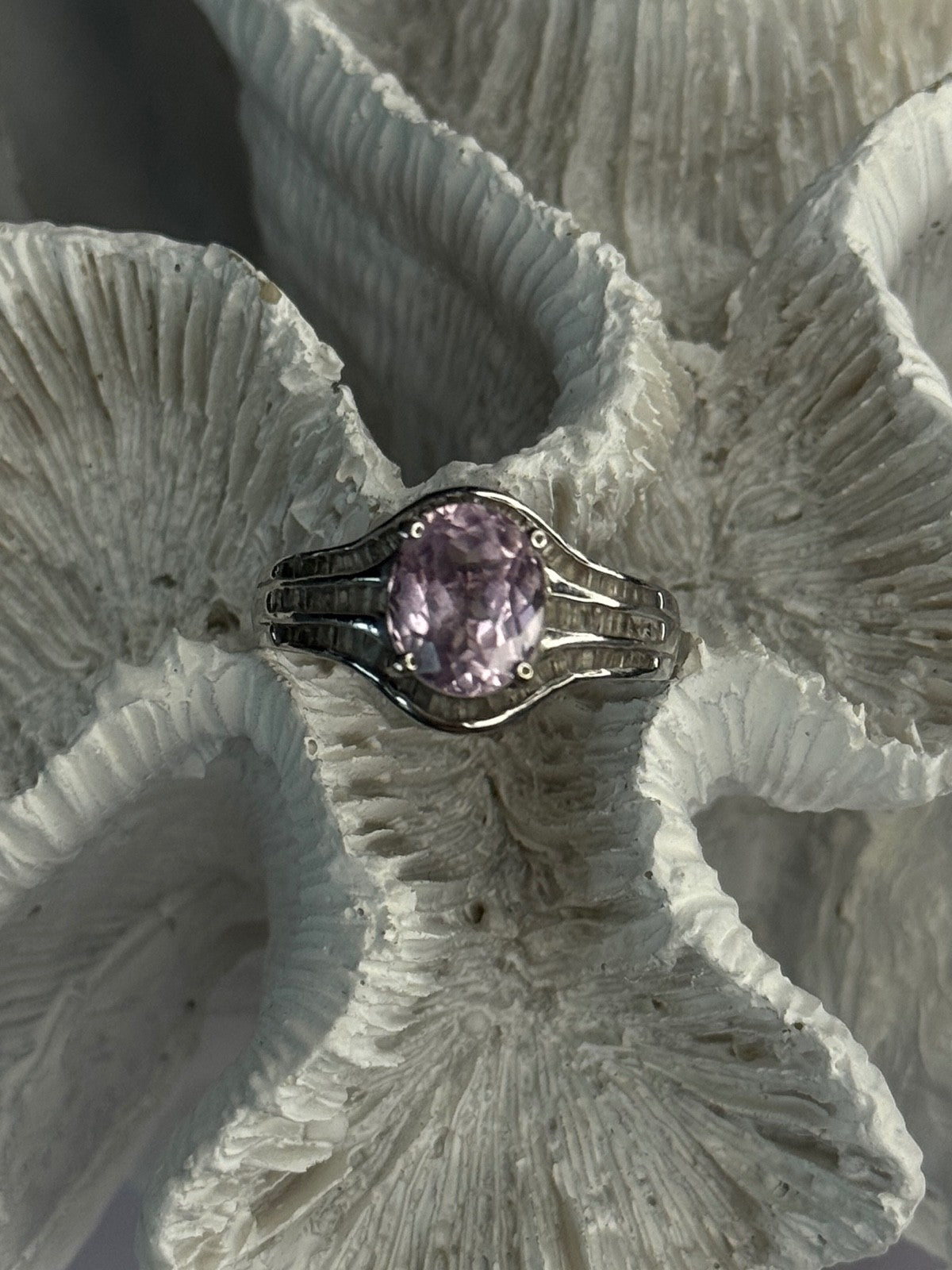 925 Sterling Silver Morganite & Beryl Ring Size 8