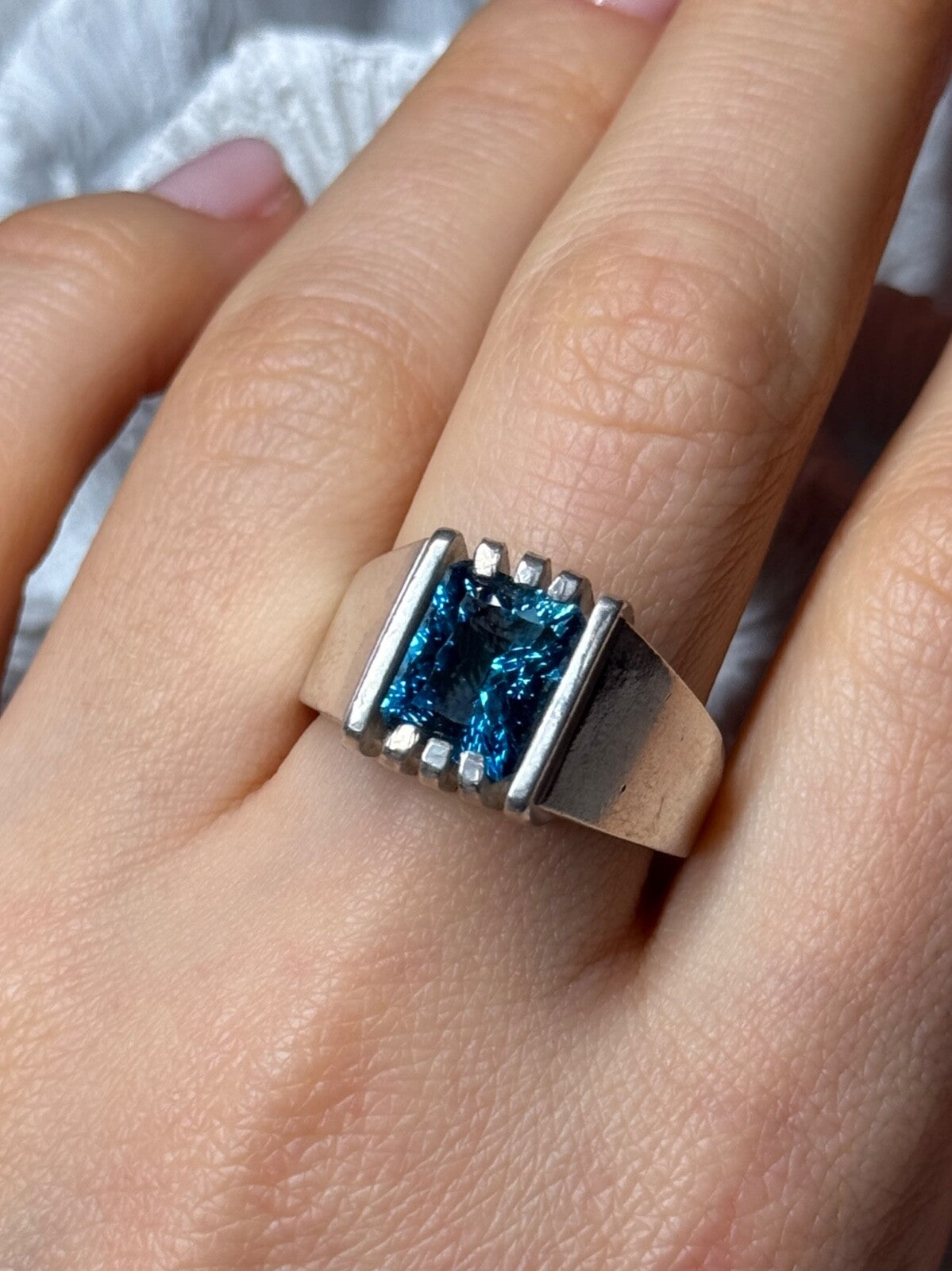 Men'S 925 Sterling Silver Aquamarine Ring Size 9
