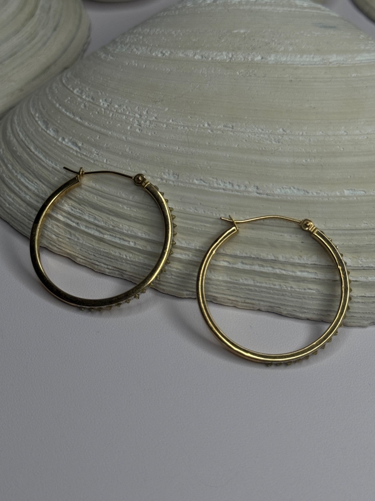 14K Yellow Gold Peridot Earrings Hoops Length 1 Inch