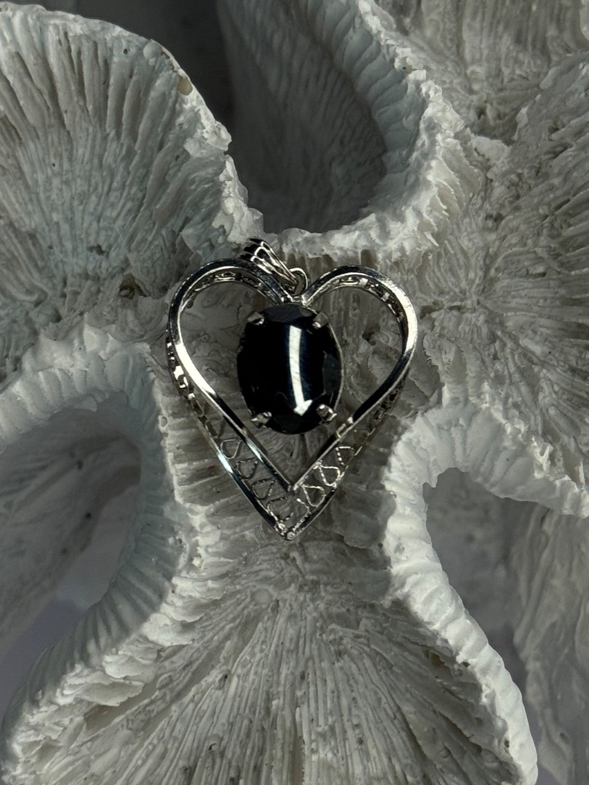 925 Sterling Silver Hematite Heart Pendant Length 1 Inch