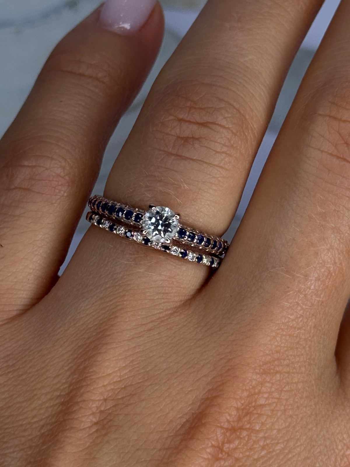 14K Rose Gold Sapphire & Diamond Set of Rings Size 7