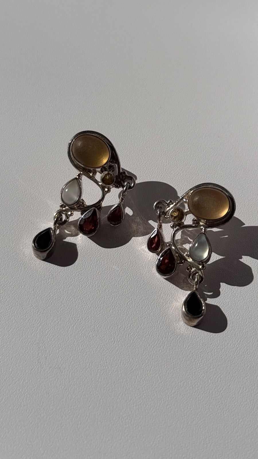 Vintage 925 Sterling Silver Multi Color Gemstones Earrings