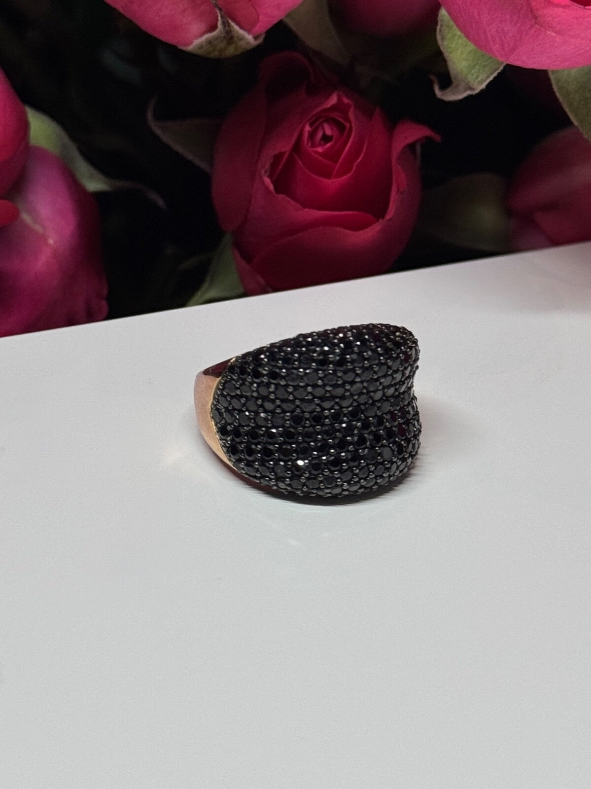 925 Sterling Silver Gold Plated Black Spinel Ring Size 8.5