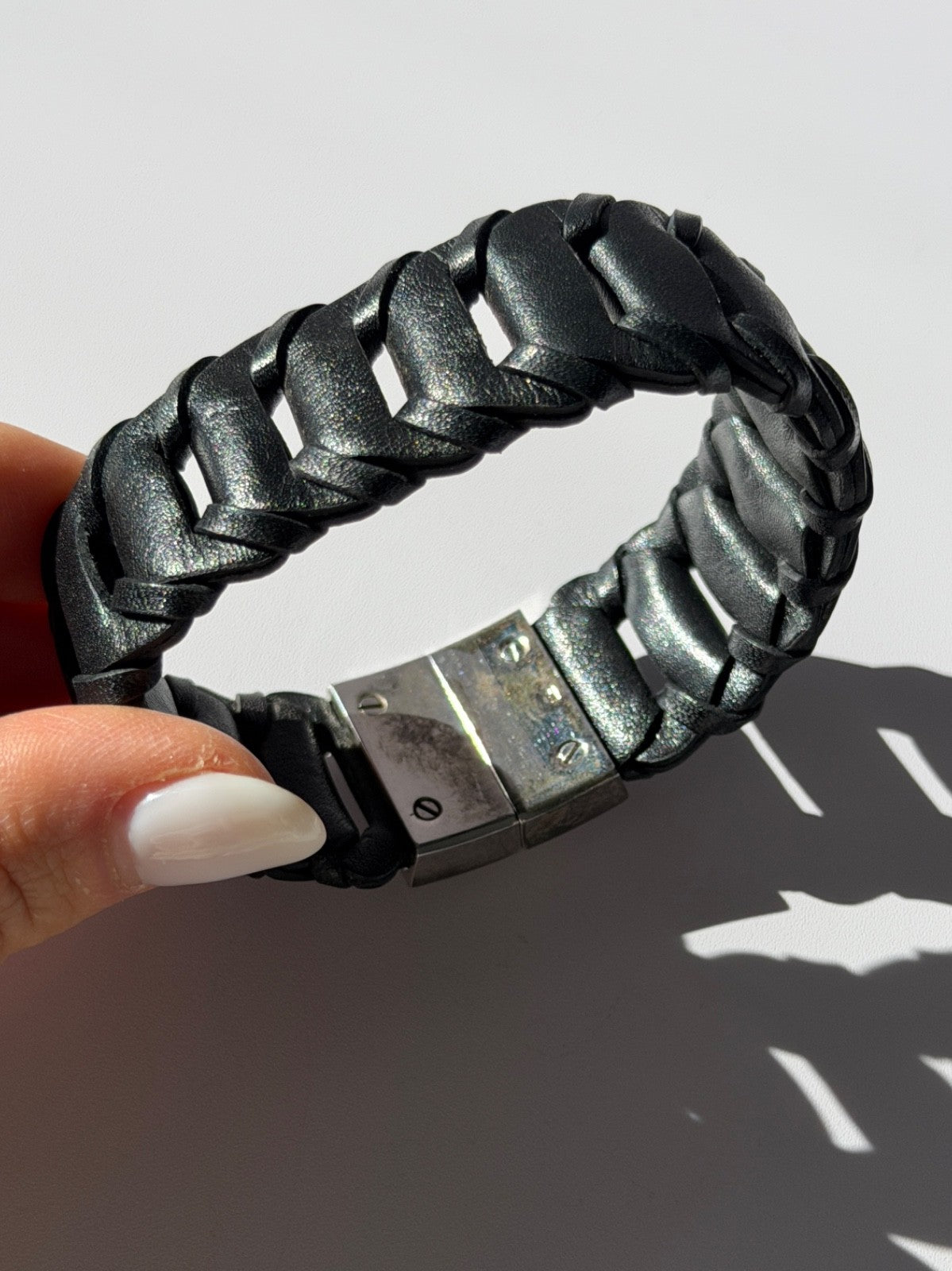 Emporio Armani Leather & 925 Sterling Silver Bracelet