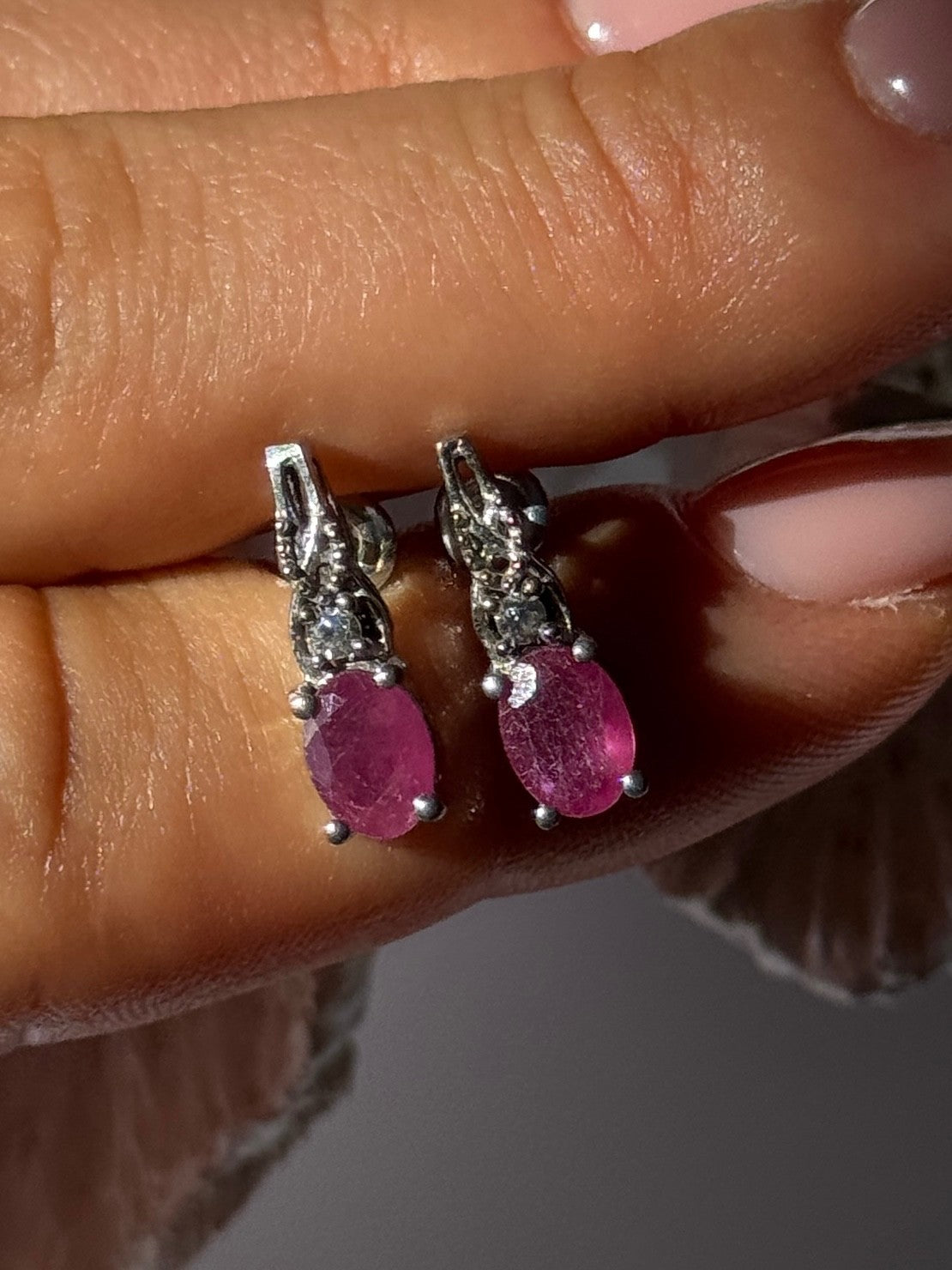 925 Sterling Silver Ruby & Beryl Earrings