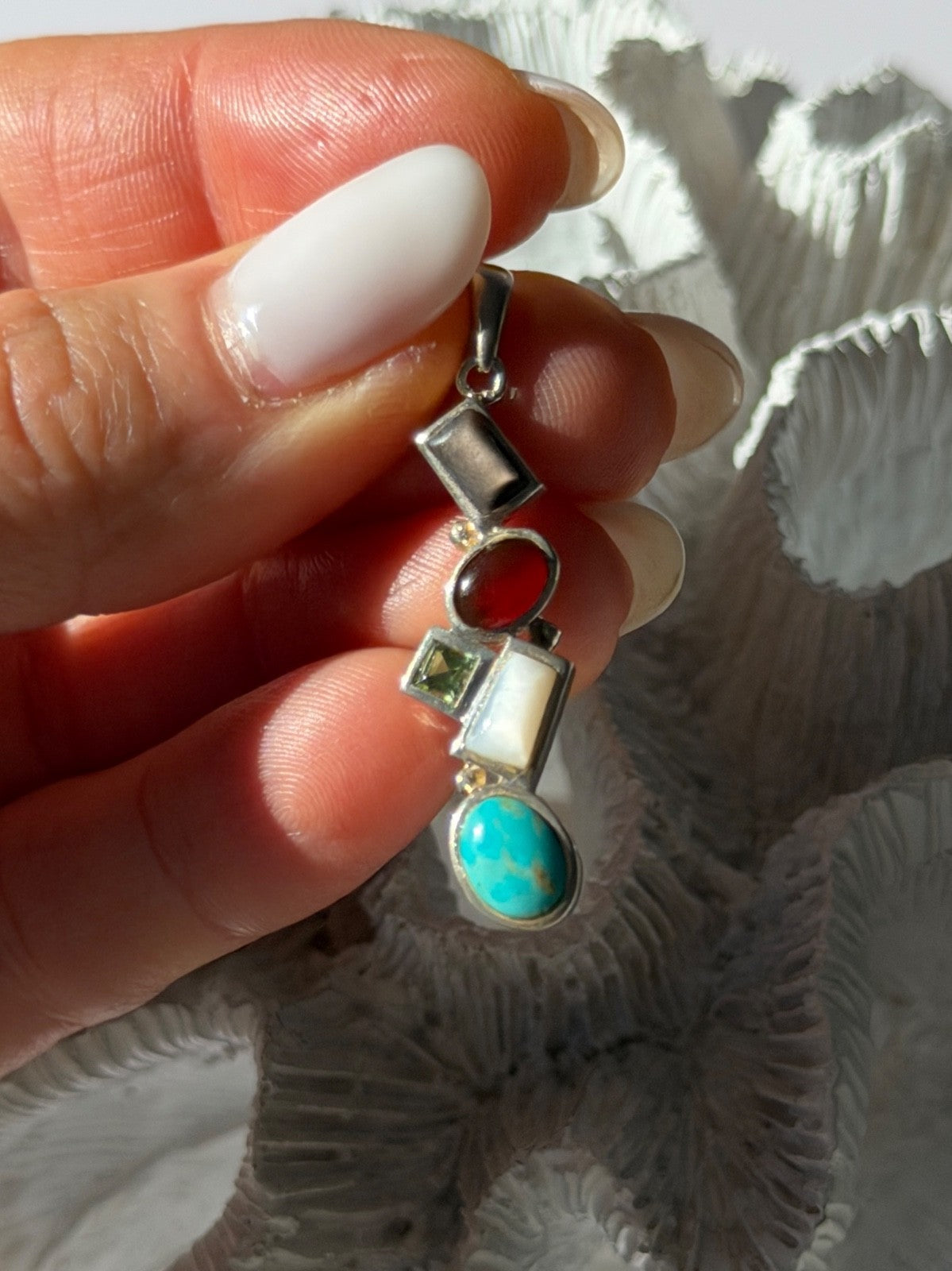 925 Sterling Silver Multi Color Gemstones Pendant