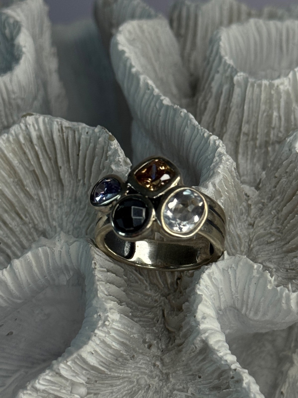 925 Sterling Silver Multi Color Tourmaline Ring Size 8