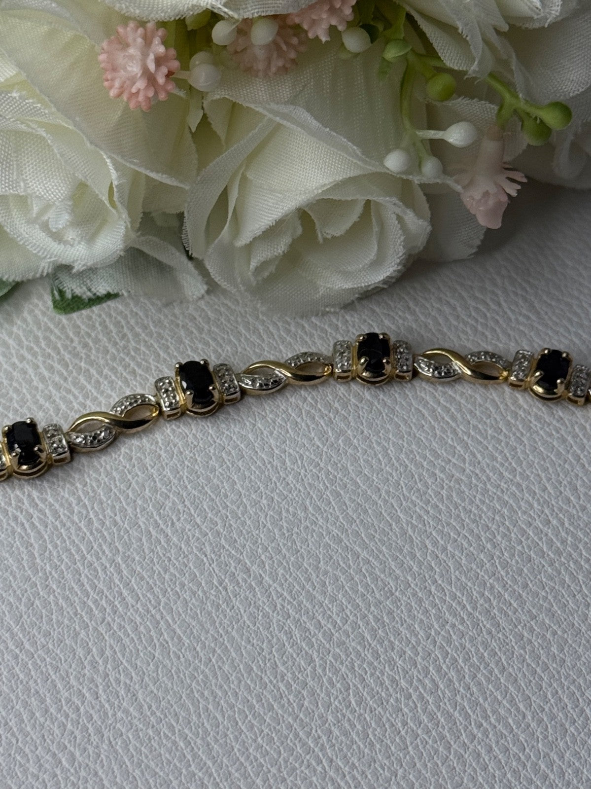 925 Sterling Silver Gold Plated Sapphire Bracelet Length 8.5 Inch