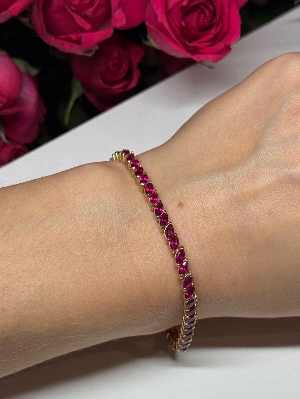 925 Sterling Silver Gold Plated Ruby Bracelet Length 7.5
