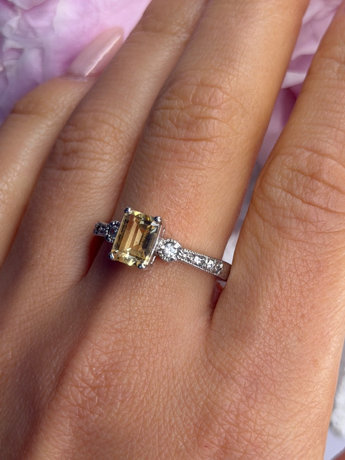 925 Sterling Silver Citrine & Beryl Ring Size 10