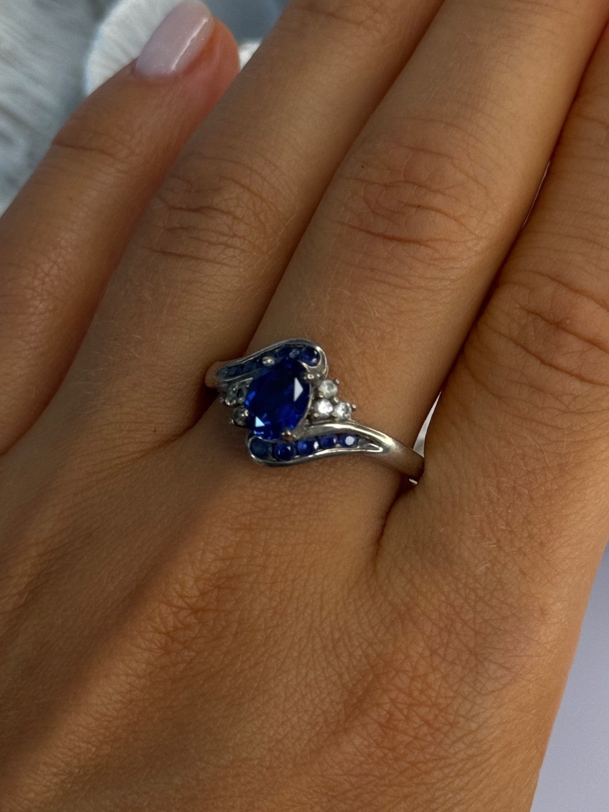 925 Sterling Silver Sapphire & Beryl Ring Size 11.5