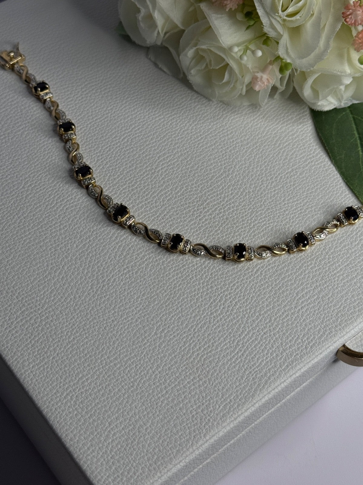 925 Sterling Silver Gold Plated Sapphire Bracelet Length 8.5 Inch