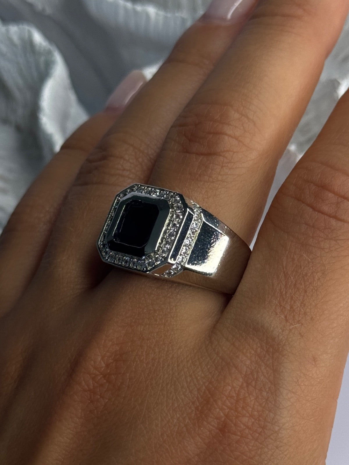 Mens 925 Sterling Silver Sapphire & Beryl Ring Size 10